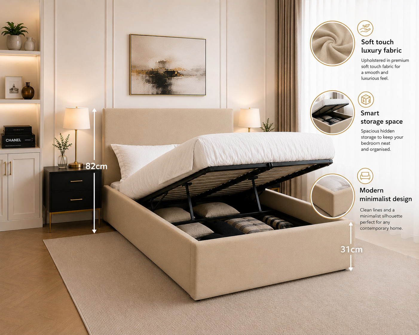 Cosy Ottoman Storage Bed - Optional Mattress Options