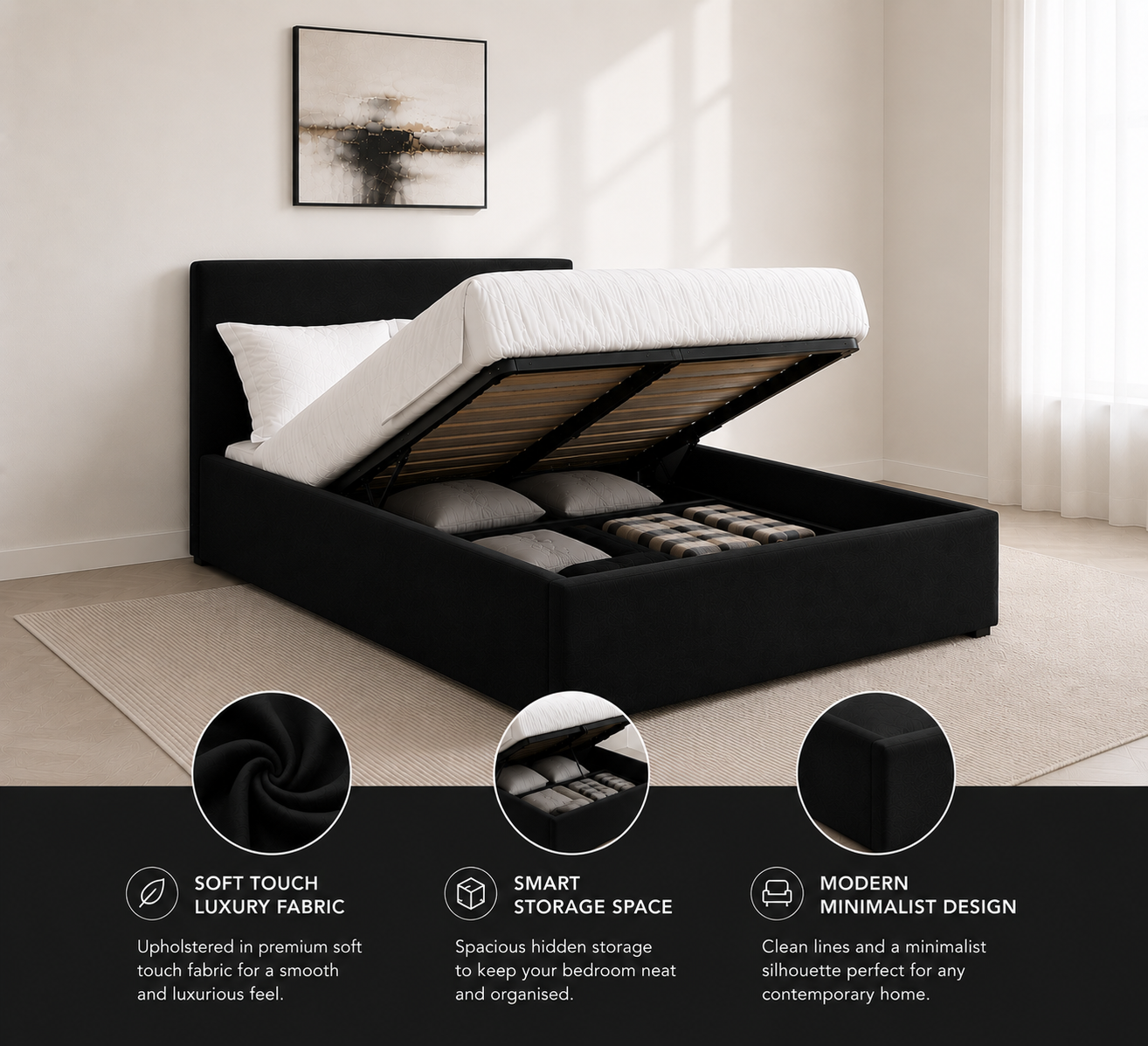 Cosy Ottoman Storage Bed - Optional Mattress Options