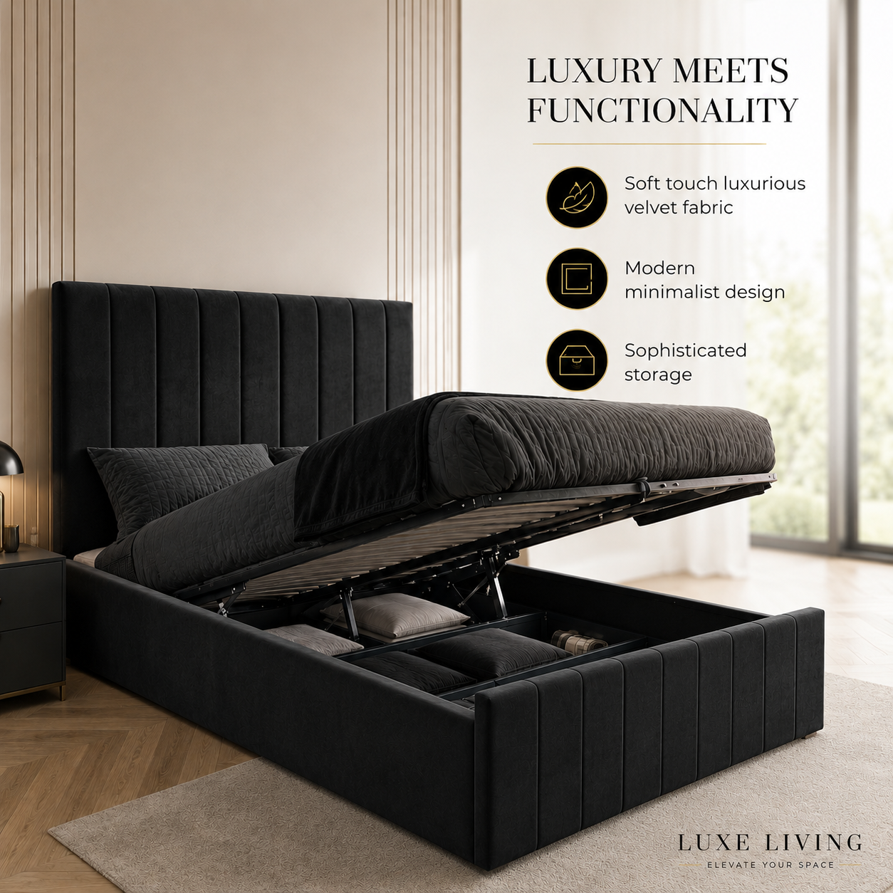 Kensington Ottoman Storage Bed Frame - Optional Mattress