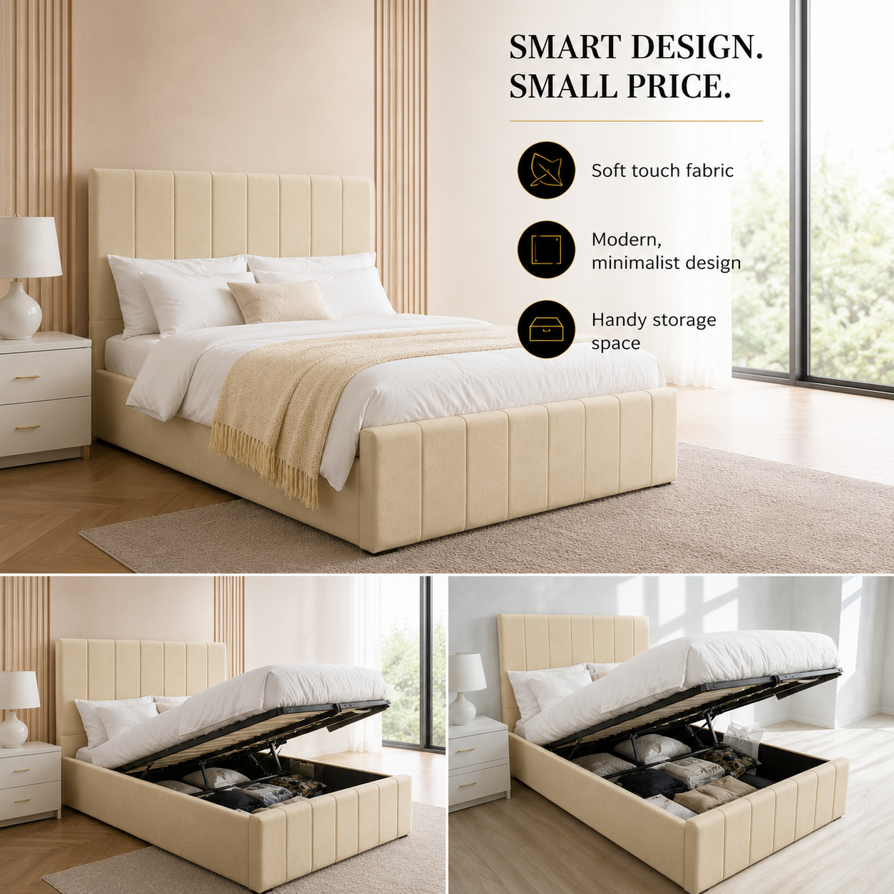 Kensington Ottoman Storage Bed Frame - Optional Mattress
