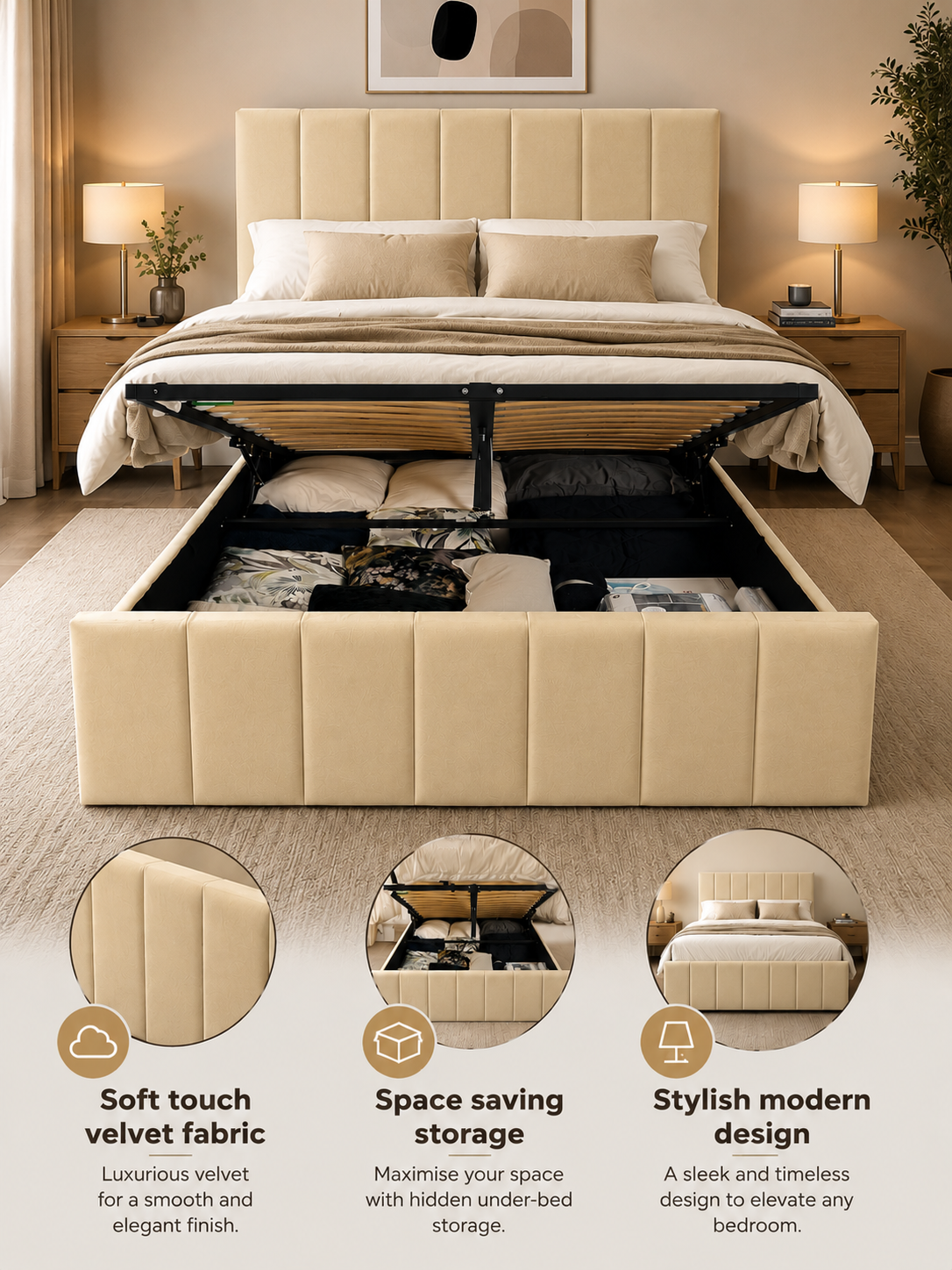 Kensington Ottoman Storage Bed Frame - Optional Mattress