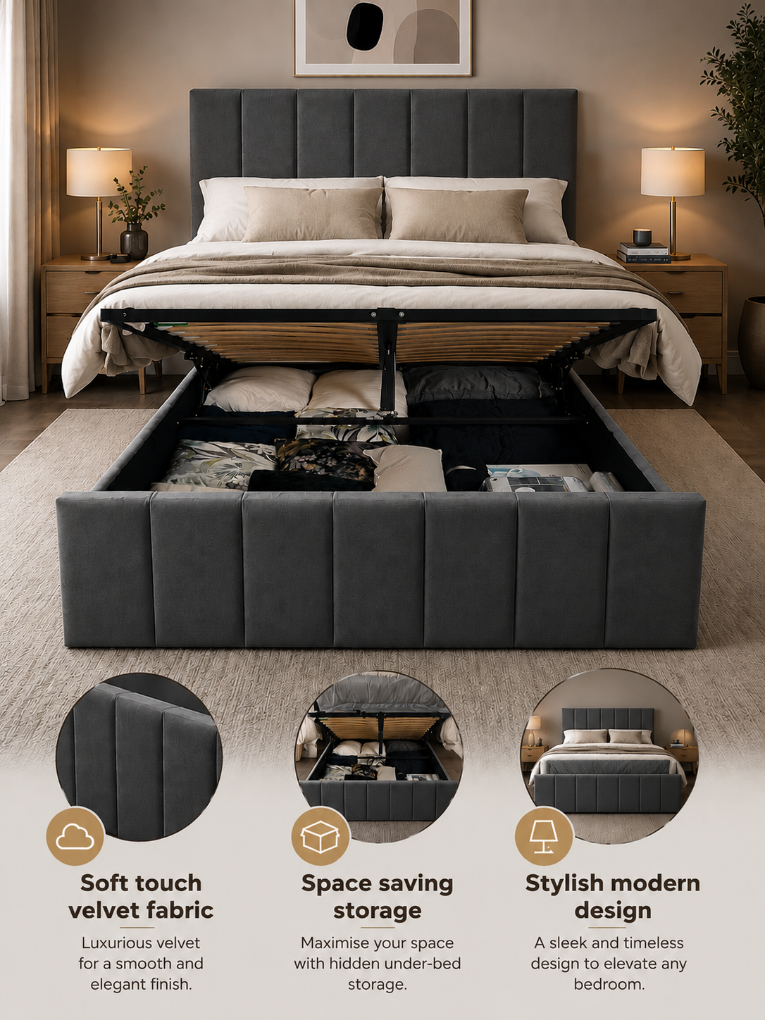 Kensington Ottoman Storage Bed Frame - Optional Mattress