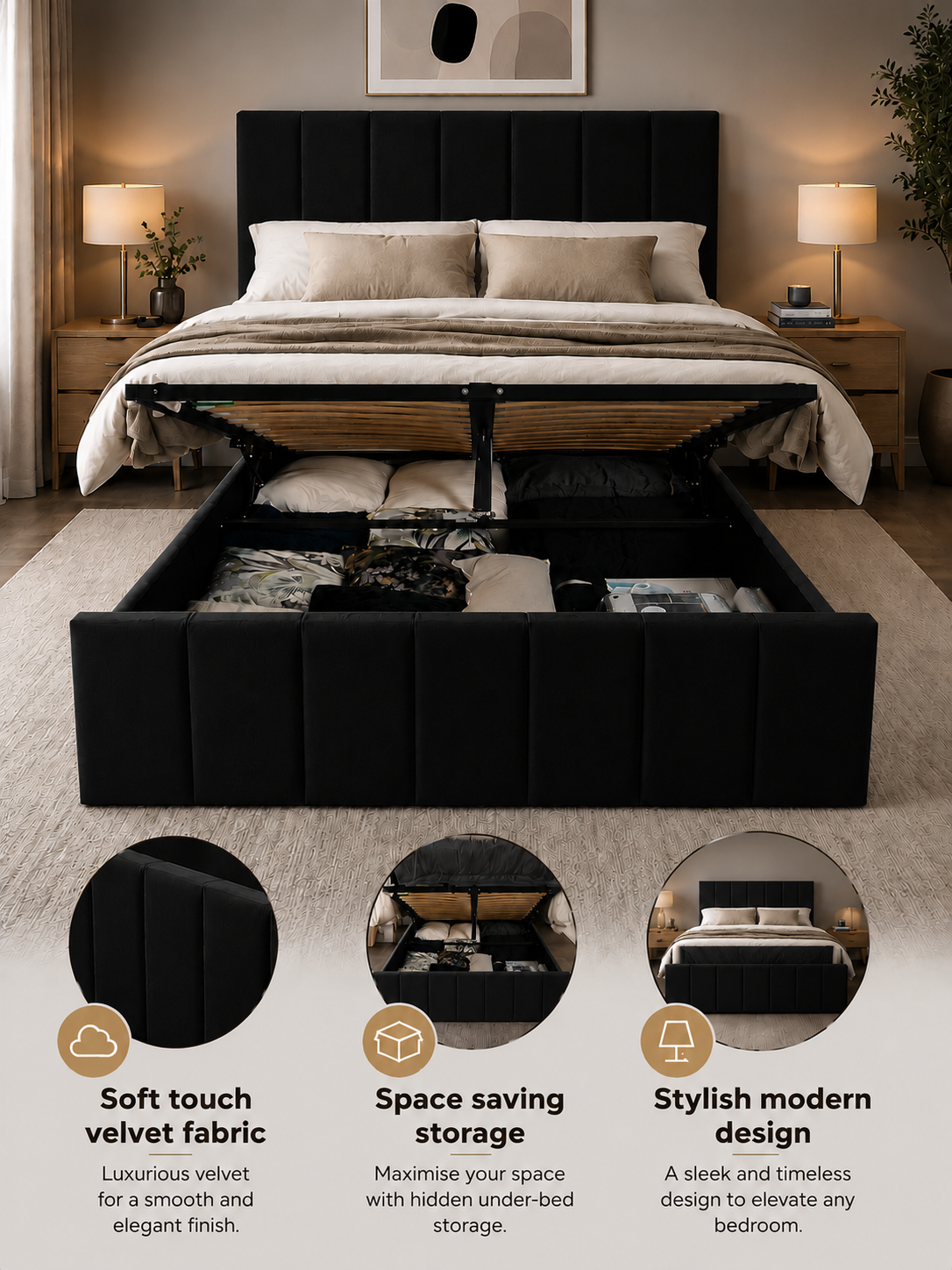 Kensington Ottoman Storage Bed Frame - Optional Mattress