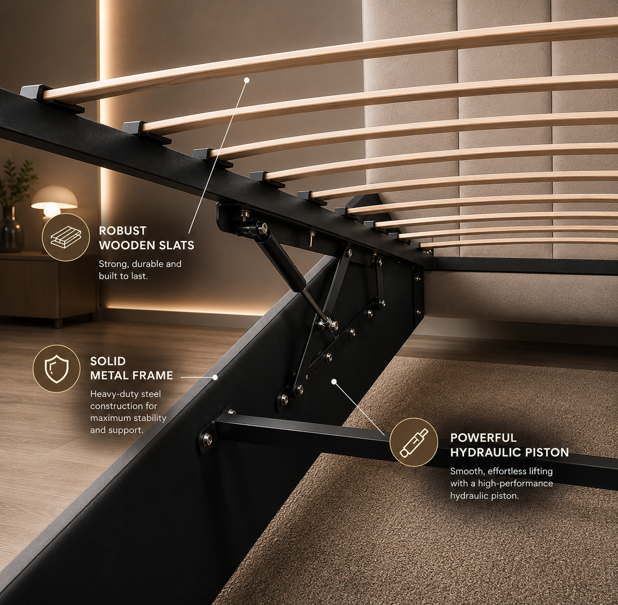 Kensington Ottoman Storage Bed Frame - Optional Mattress